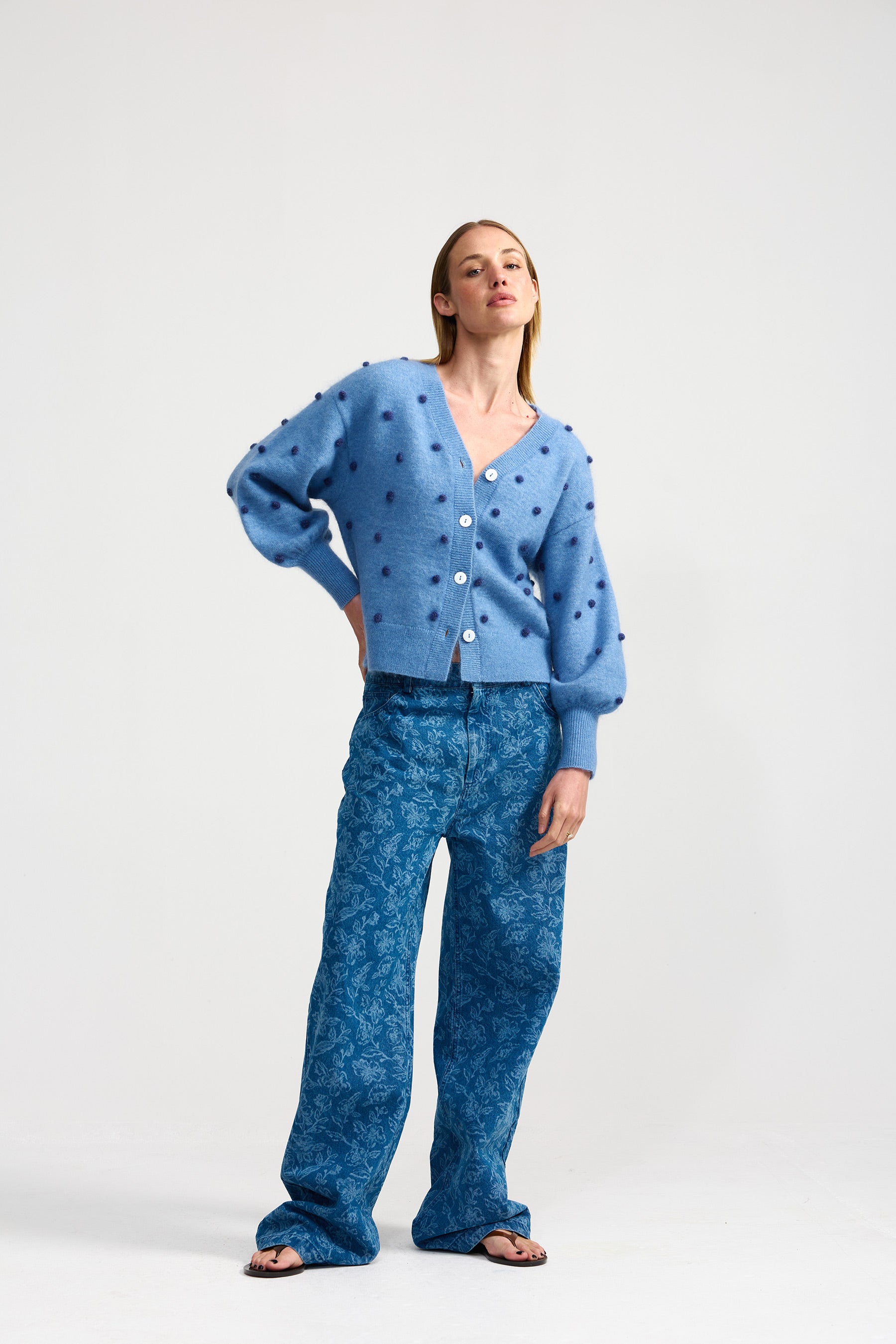 AGNES CARDI DENIM CAPRI DOT