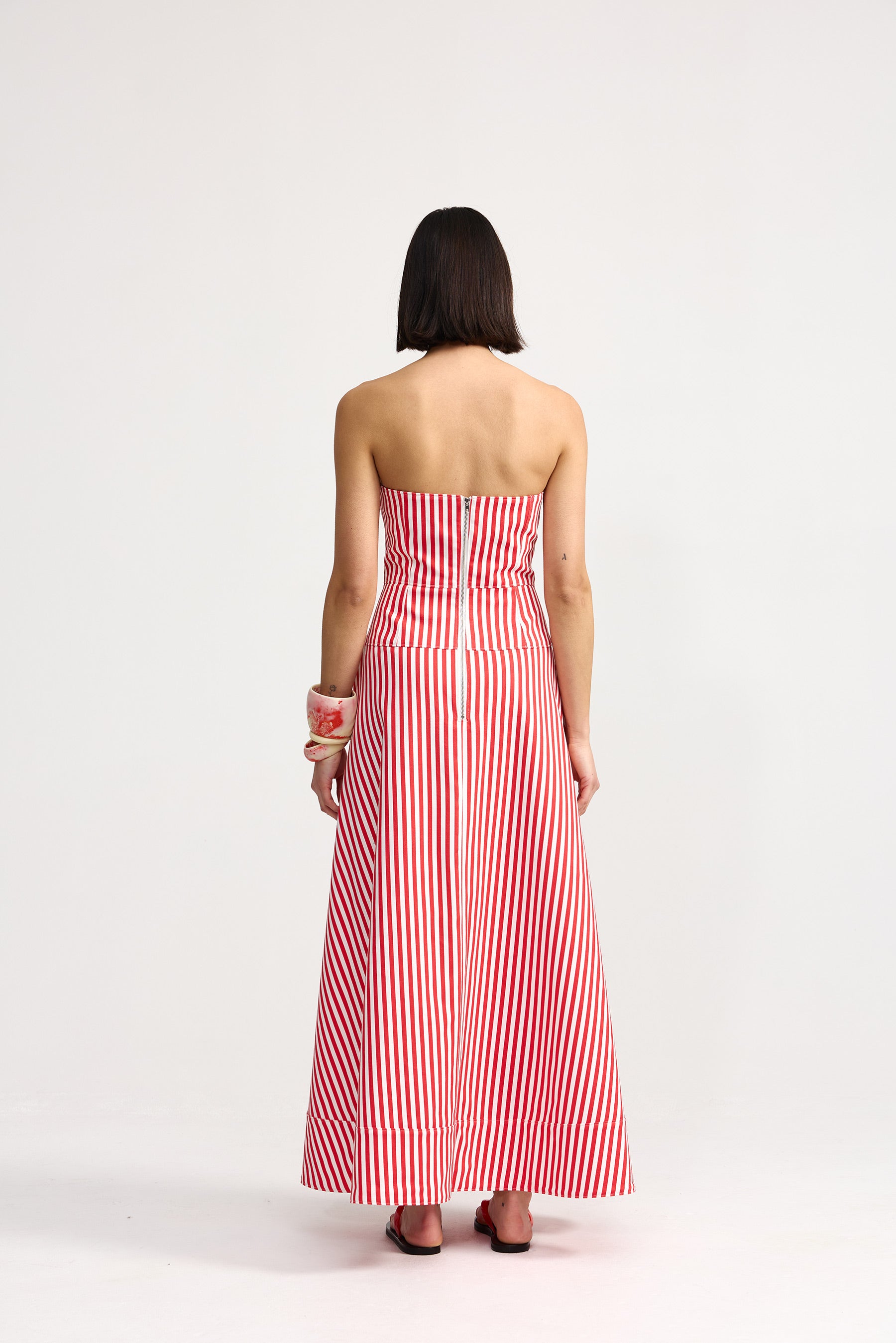 SLOANE DENIM DRESS IN RUBY ANTIQUE STRIPE
