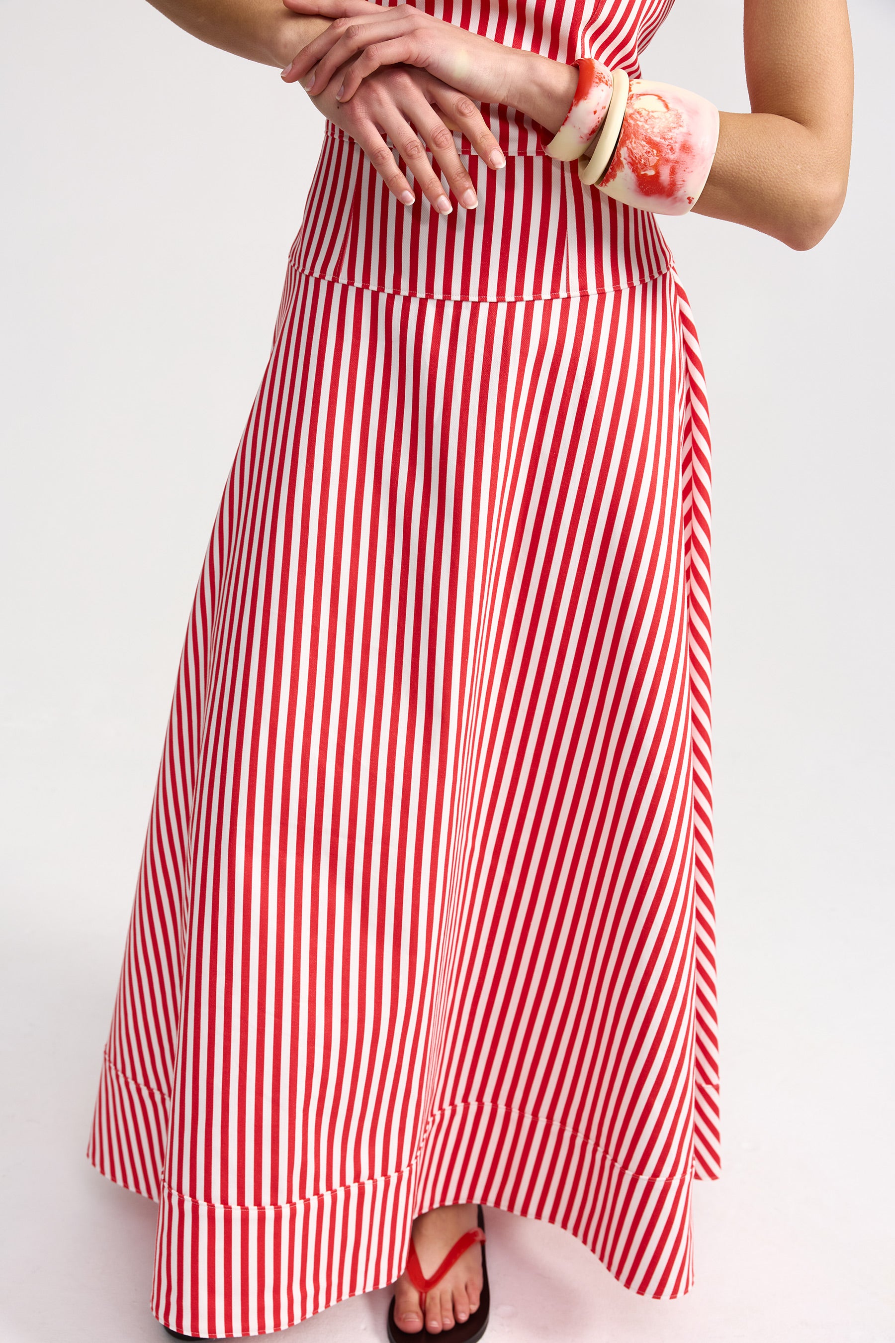 SLOANE DENIM DRESS IN RUBY ANTIQUE STRIPE