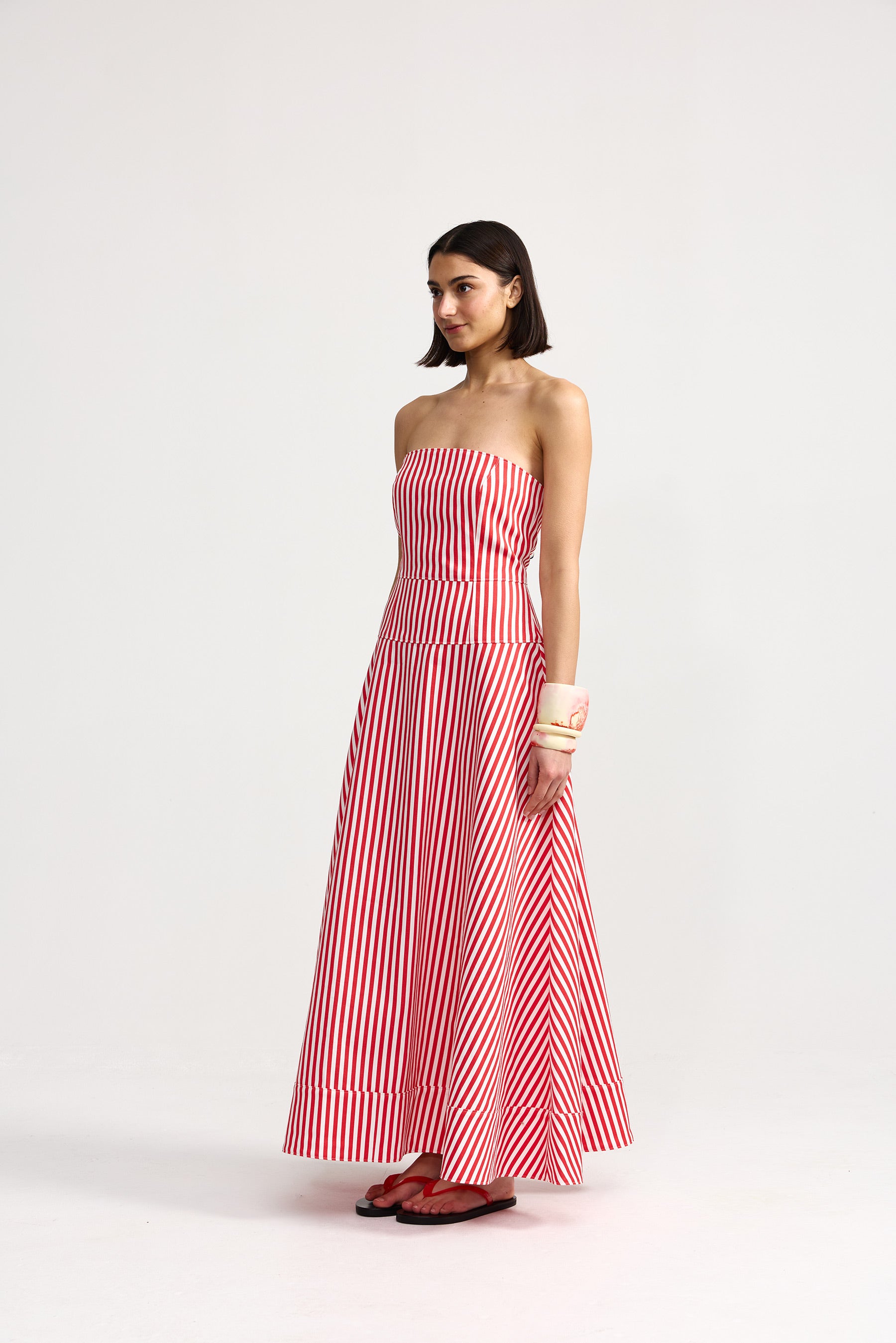 SLOANE DENIM DRESS IN RUBY ANTIQUE STRIPE