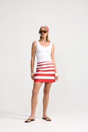 ULA DENIM MINI SKIRT RUBY ANTIQUE STRIPE