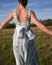 BETTY DRESS IN CERULEAN ANTIQUE STRIPE