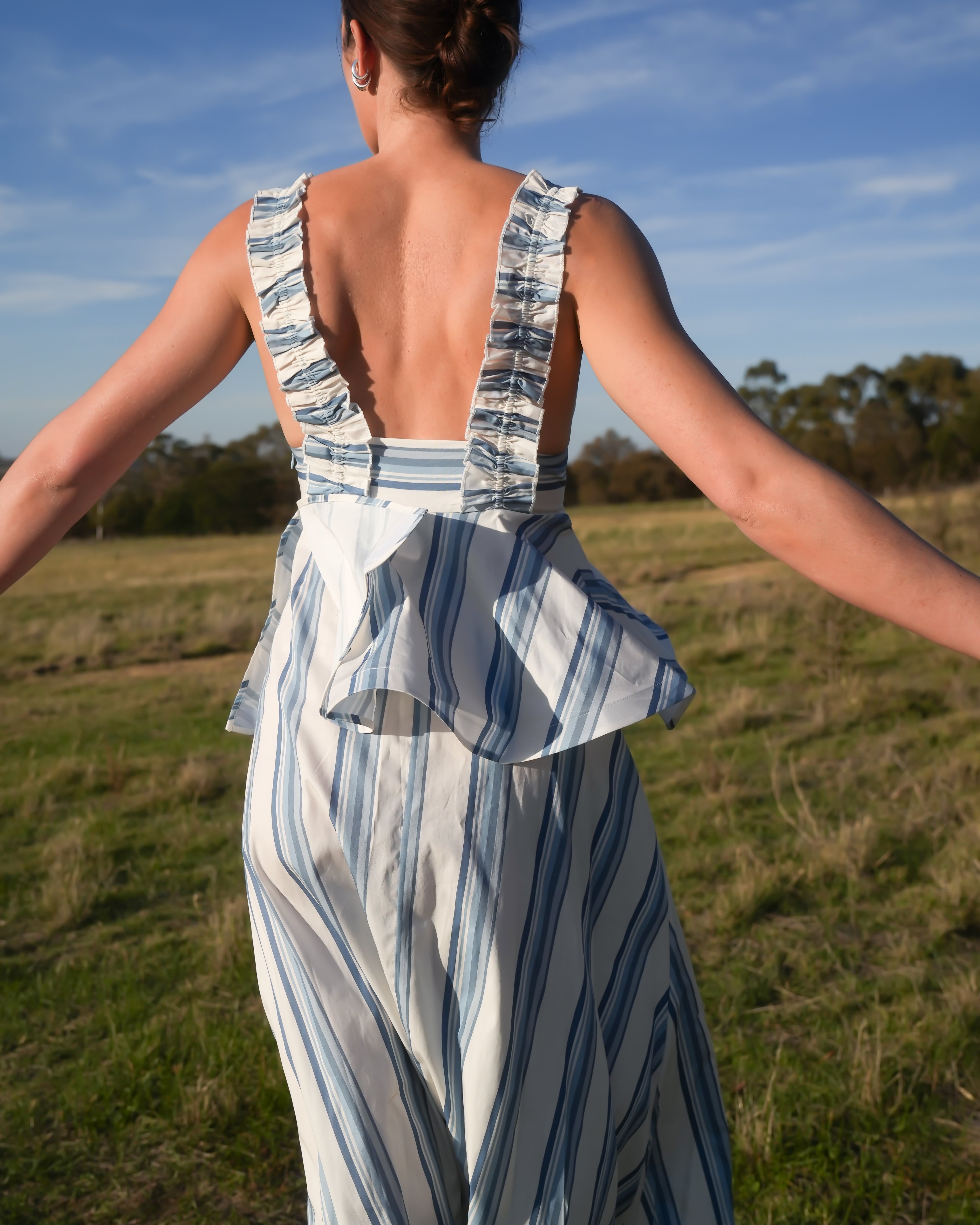 BETTY DRESS IN CERULEAN ANTIQUE STRIPE