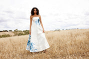 AUDREY GOWN IN ANTIQUE CERULEAN PEONY