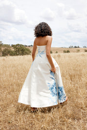 AUDREY GOWN IN ANTIQUE CERULEAN PEONY