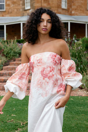 JACQUELINE DRESS IN PEONY/ANTIQUE