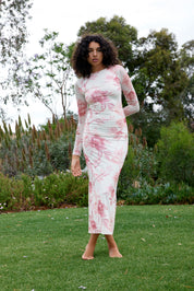 EZLI MESH DRESS IN PEONY/ANTIQUE