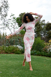 EZLI MESH DRESS IN PEONY/ANTIQUE