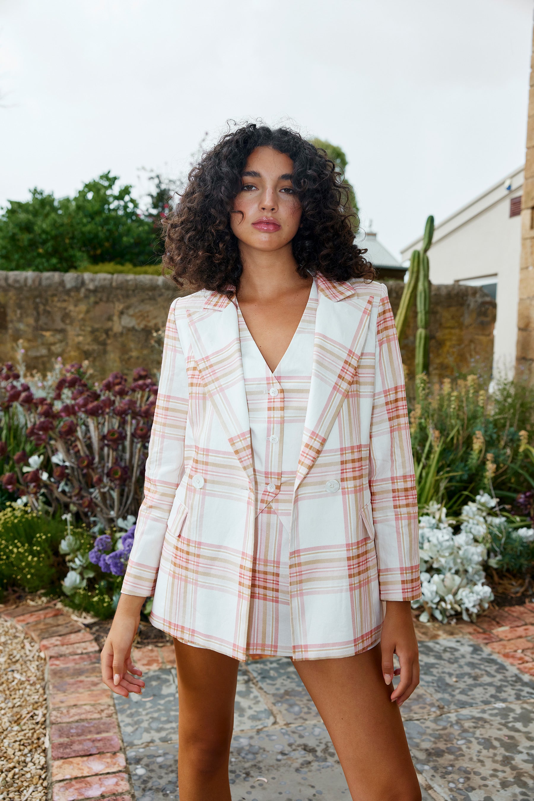 ADELINE BLAZER IN PEONY/ANTIQUE PLAID