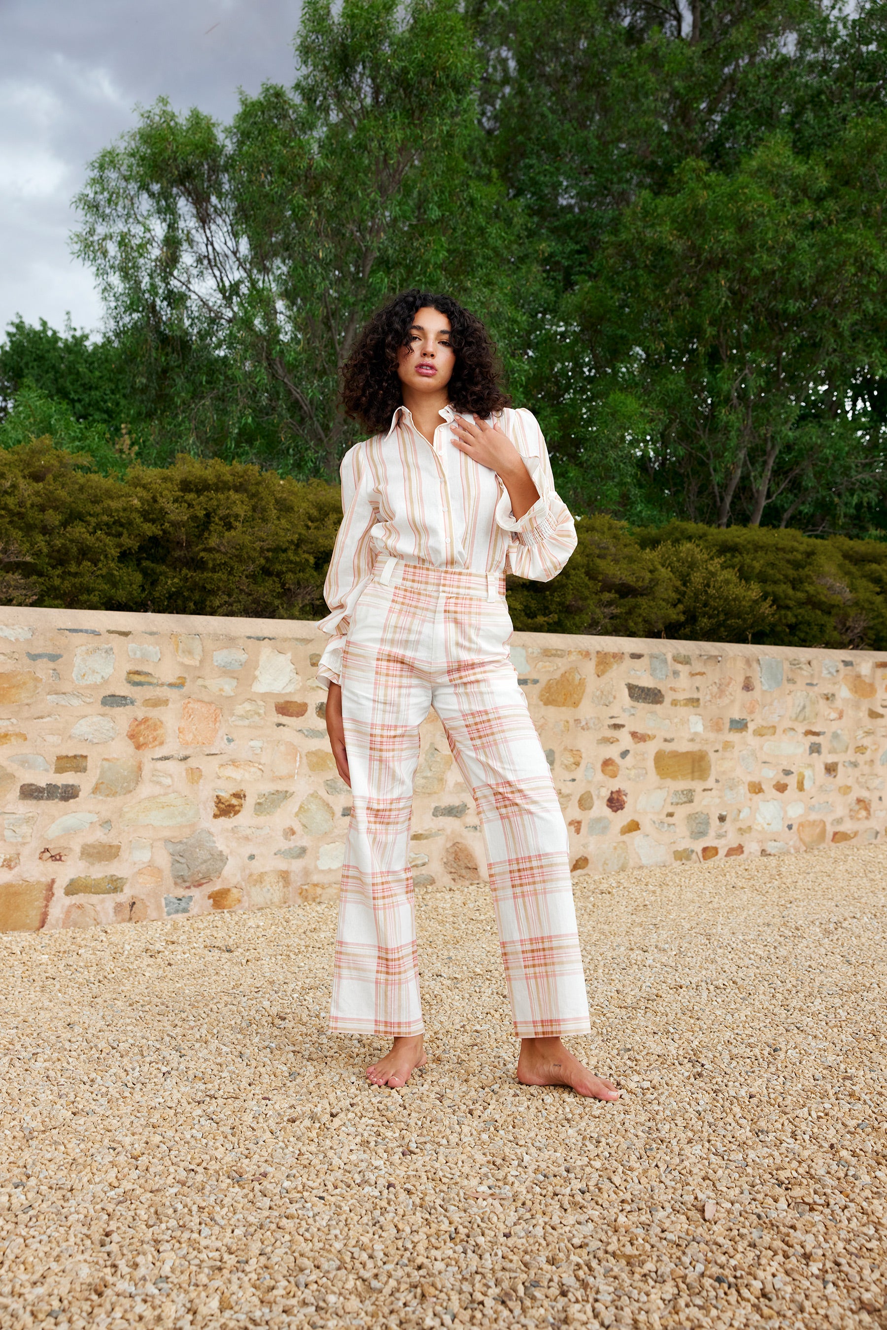 HARPER PANT IN PEONY/ANTIQUE PLAID