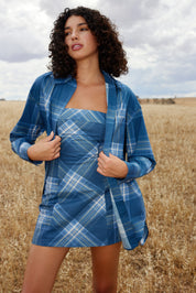 KAIA DRESS IN INDIGO PLAID