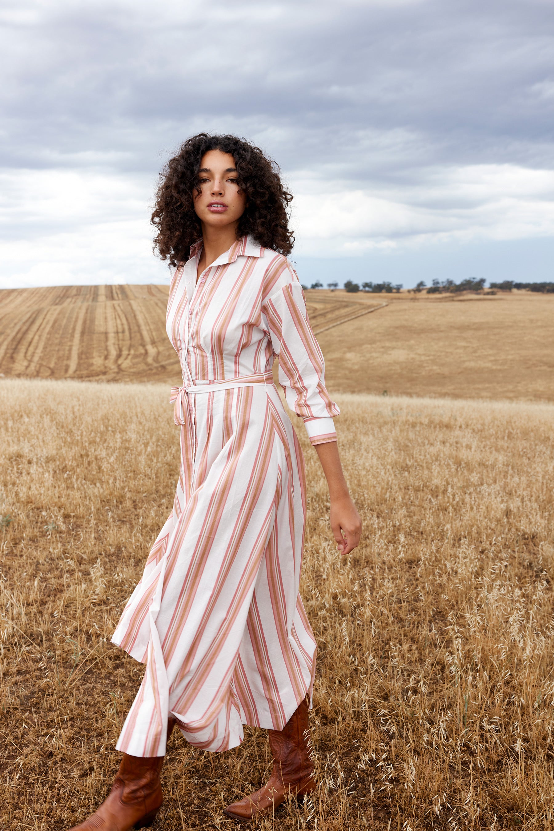 ARLET DRESS IN PEONY/ANTIQUE STRIPE