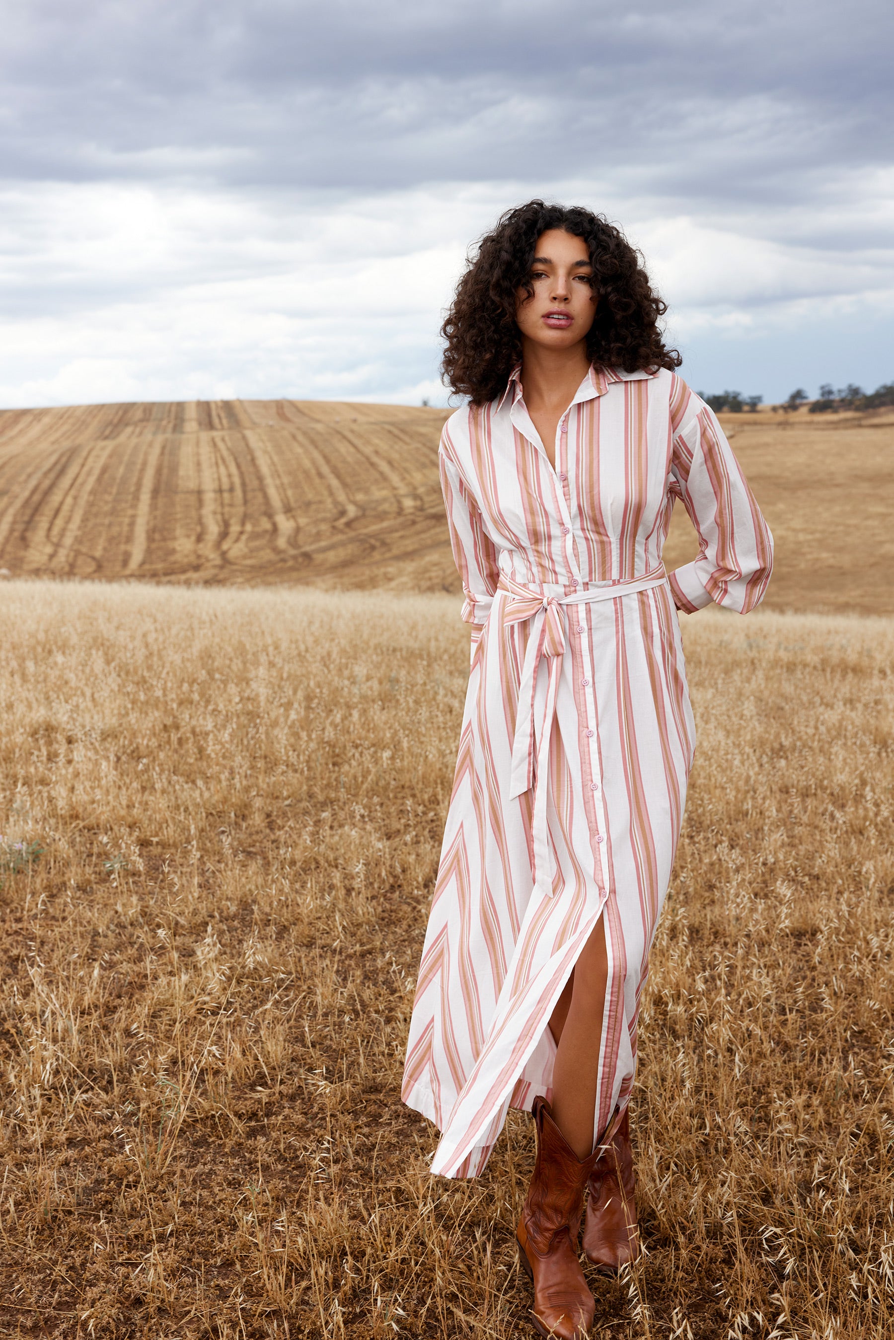 ARLET DRESS IN PEONY/ANTIQUE STRIPE