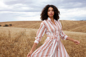 ARLET DRESS IN PEONY/ANTIQUE STRIPE