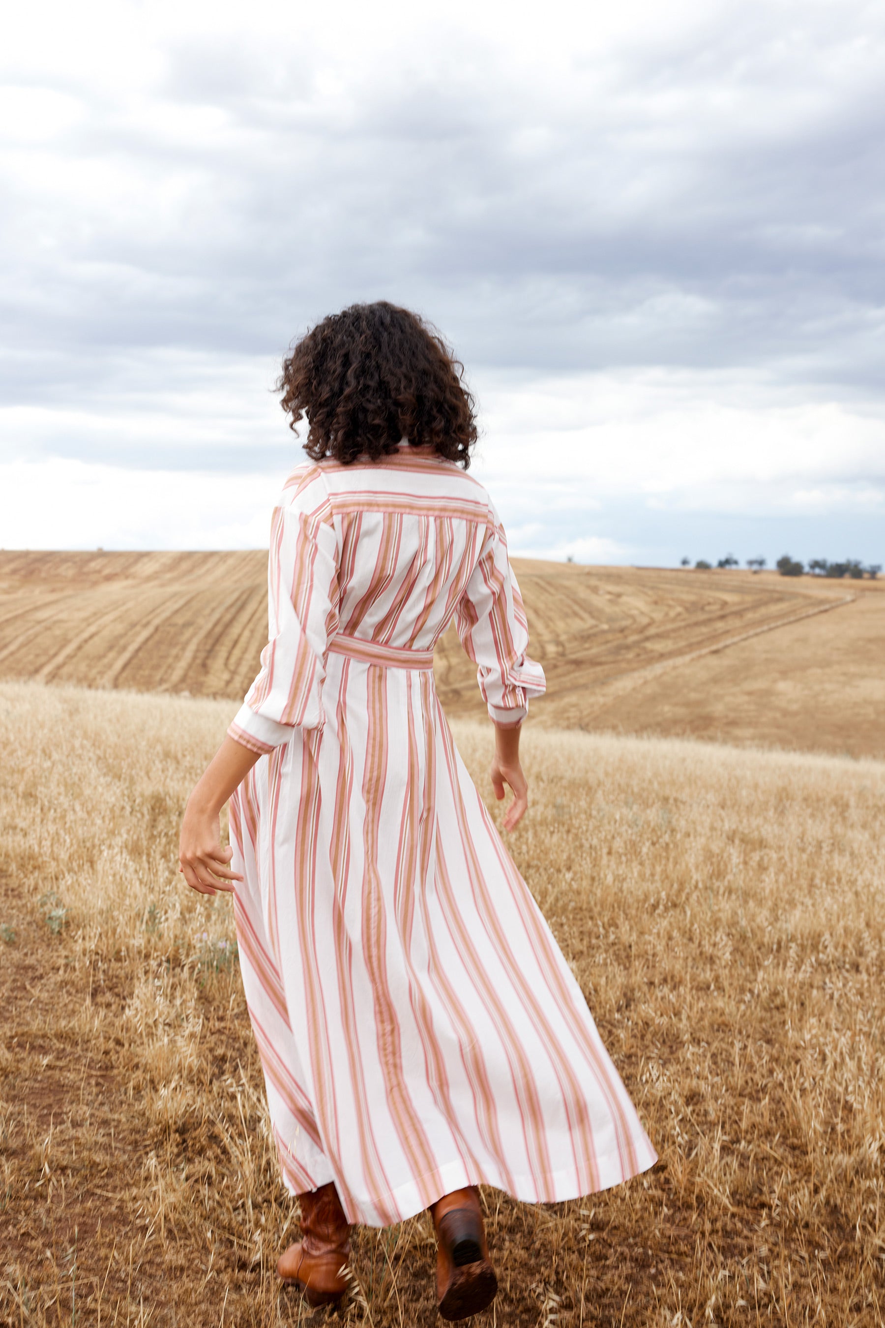 ARLET DRESS IN PEONY/ANTIQUE STRIPE