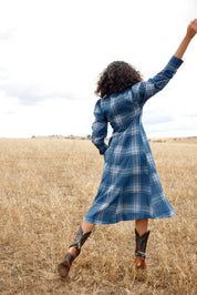 BLAZE DRESS IN INDIGO PLAID