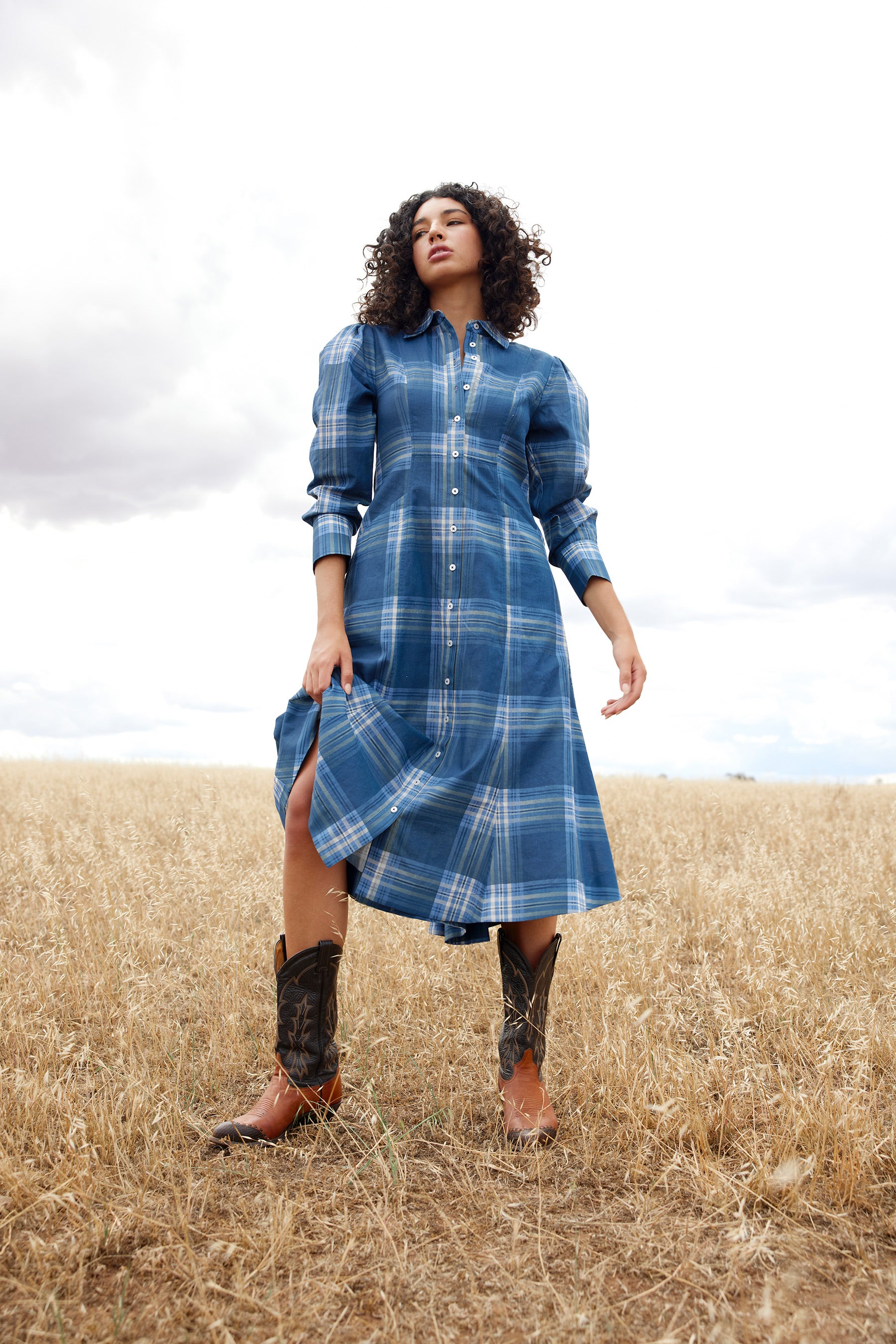 BLAZE DRESS IN INDIGO PLAID