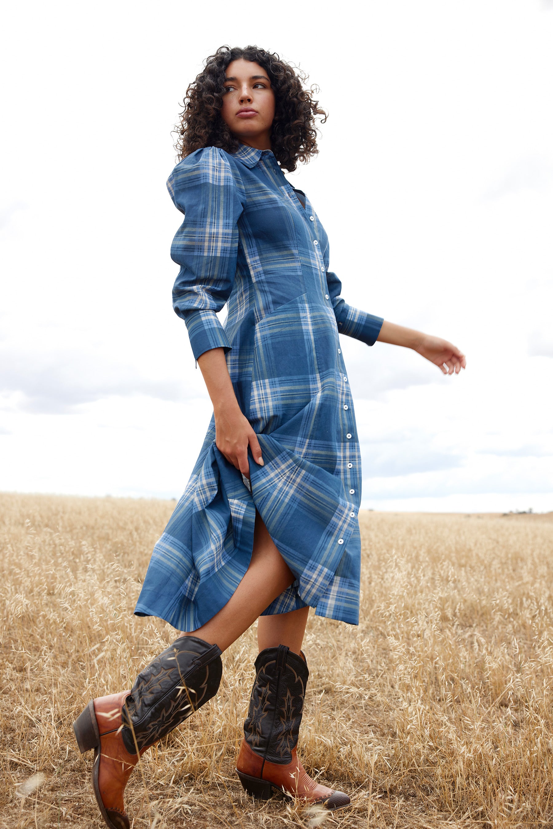 BLAZE DRESS IN INDIGO PLAID