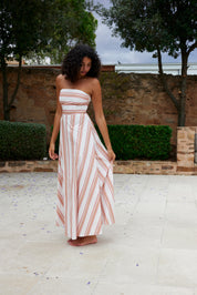 HAZEL DRESS IN PEONY/ANTIQUE STRIPE