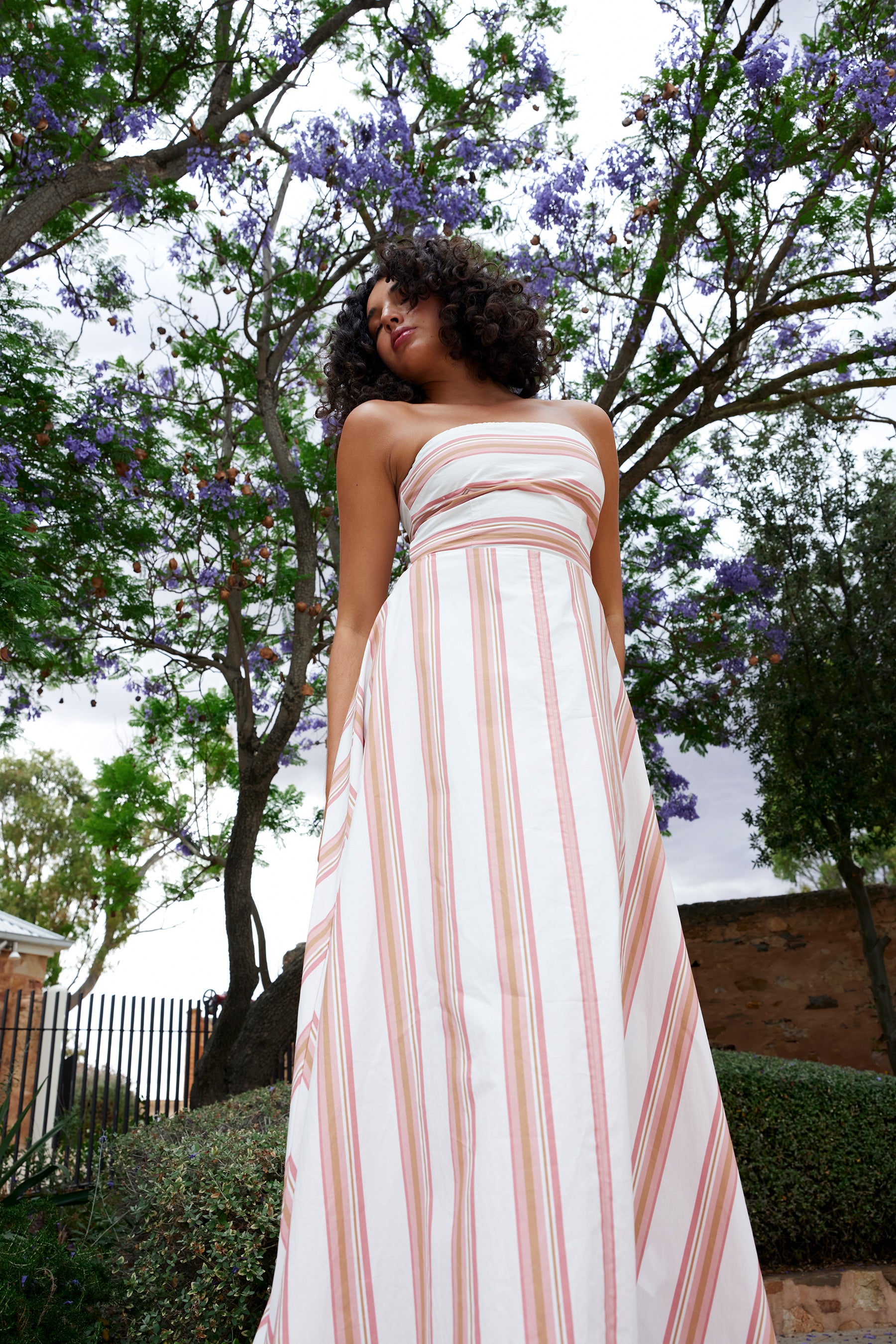 HAZEL DRESS IN PEONY/ANTIQUE STRIPE