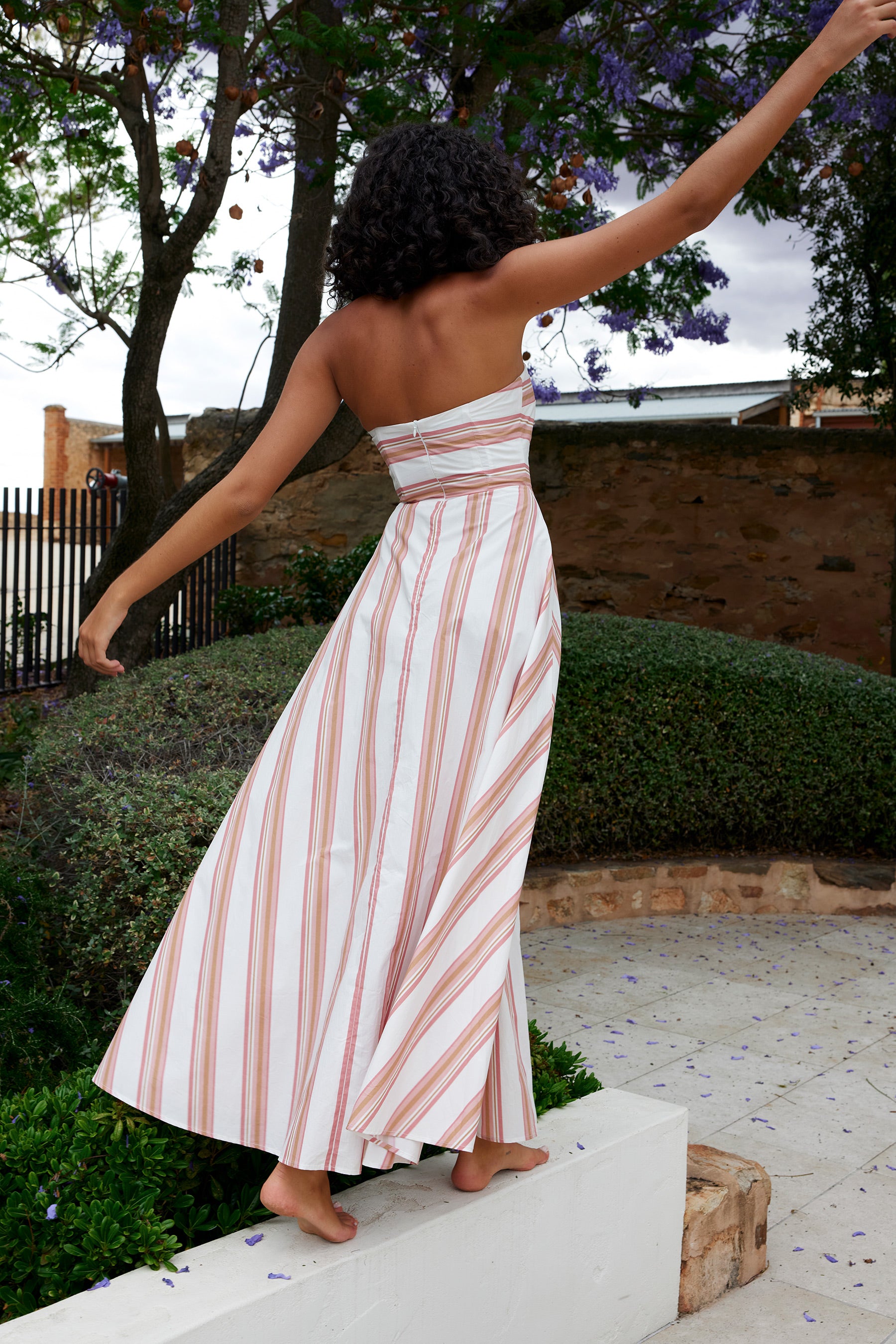 HAZEL DRESS IN PEONY/ANTIQUE STRIPE