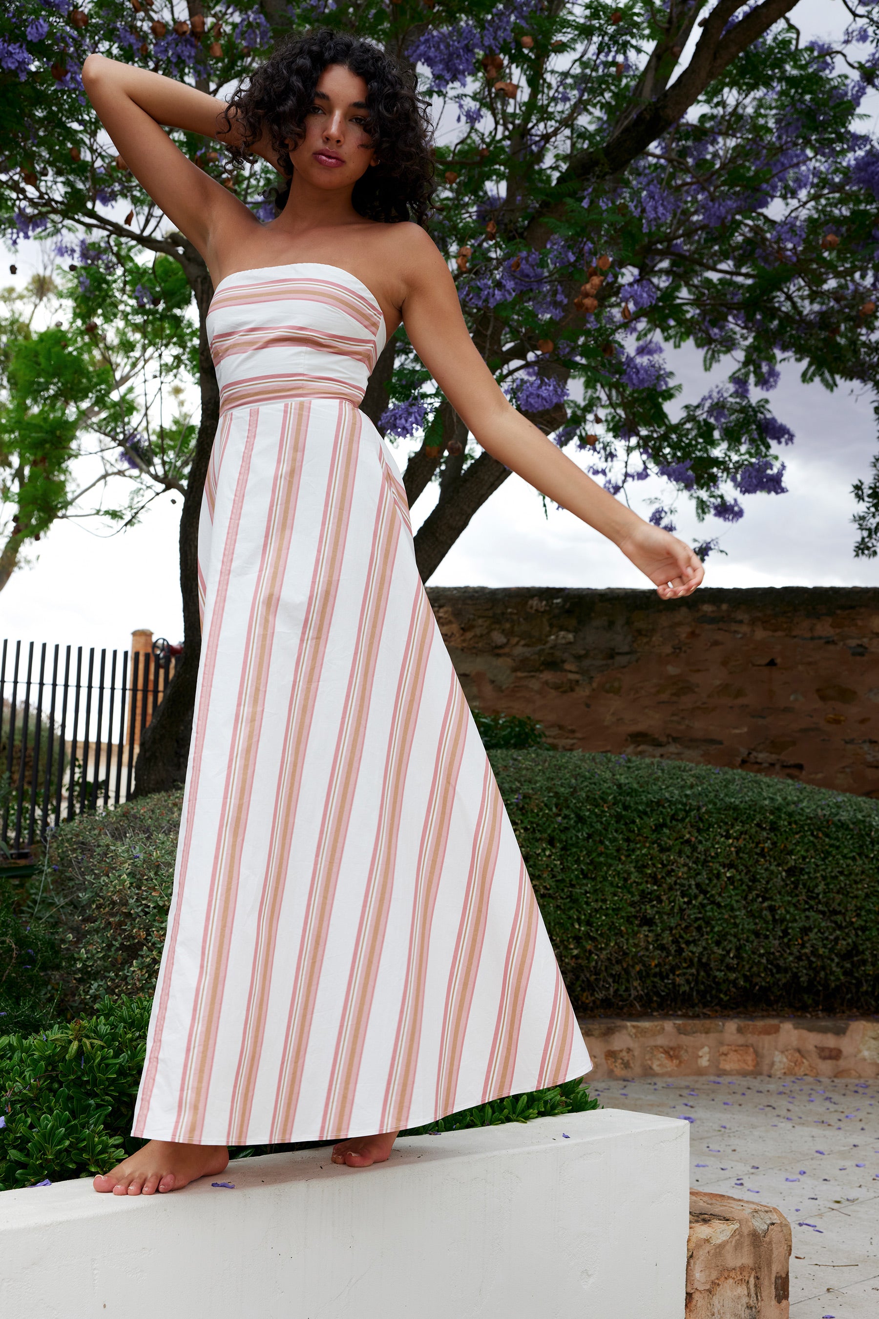 HAZEL DRESS IN PEONY/ANTIQUE STRIPE