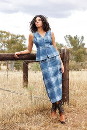 NOLA SKIRT IN INDIGO PLAID