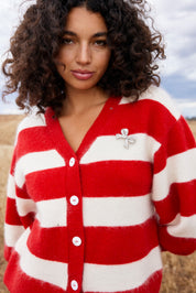 AGNES CARDI IN RUBY ANTIQUE STRIPE