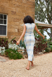 ARIEL MESH DRESS IN CERULEAN PLAID