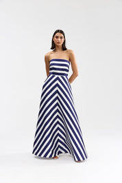 AUDREY GOWN ROYAL STRIPE