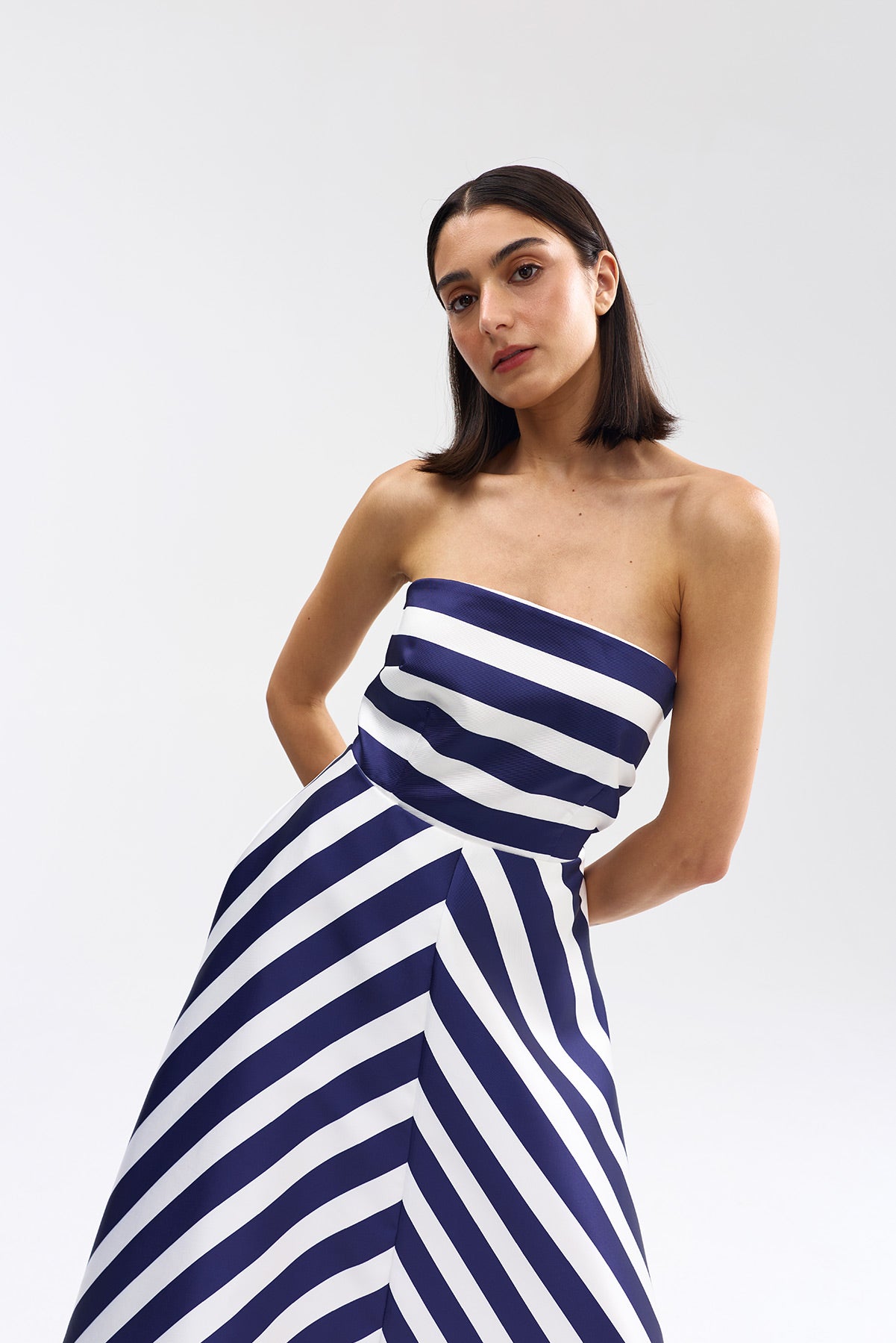 AUDREY GOWN ROYAL STRIPE