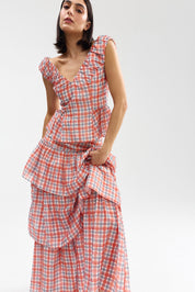 ROMANE TOP PAPAYA PLAID