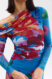 LONG-SLEEVE SOPHIE MESH DRESS LUMINOUS PAPAYA