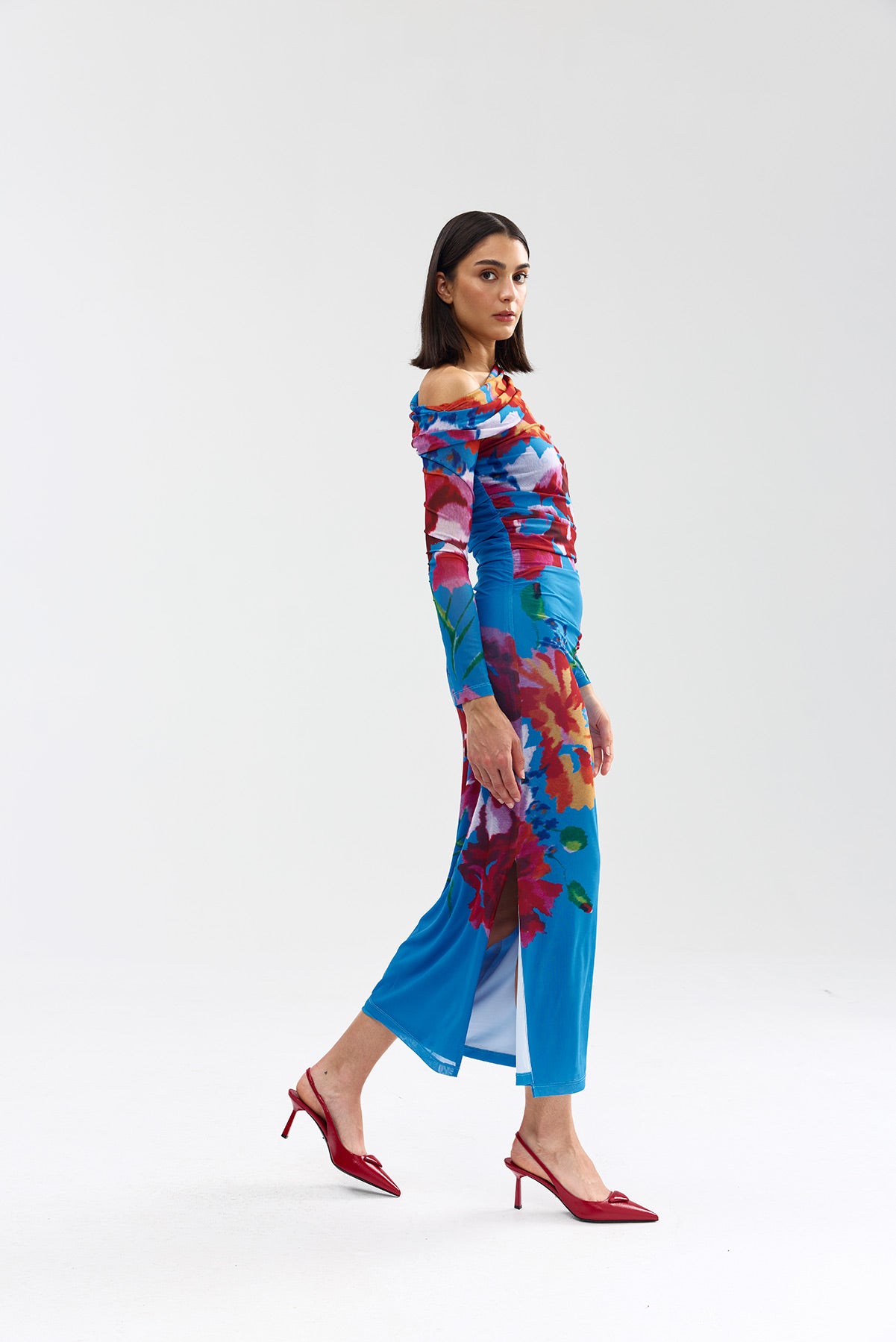 LONG-SLEEVE SOPHIE MESH DRESS LUMINOUS PAPAYA