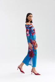 LONG-SLEEVE SOPHIE MESH DRESS LUMINOUS PAPAYA