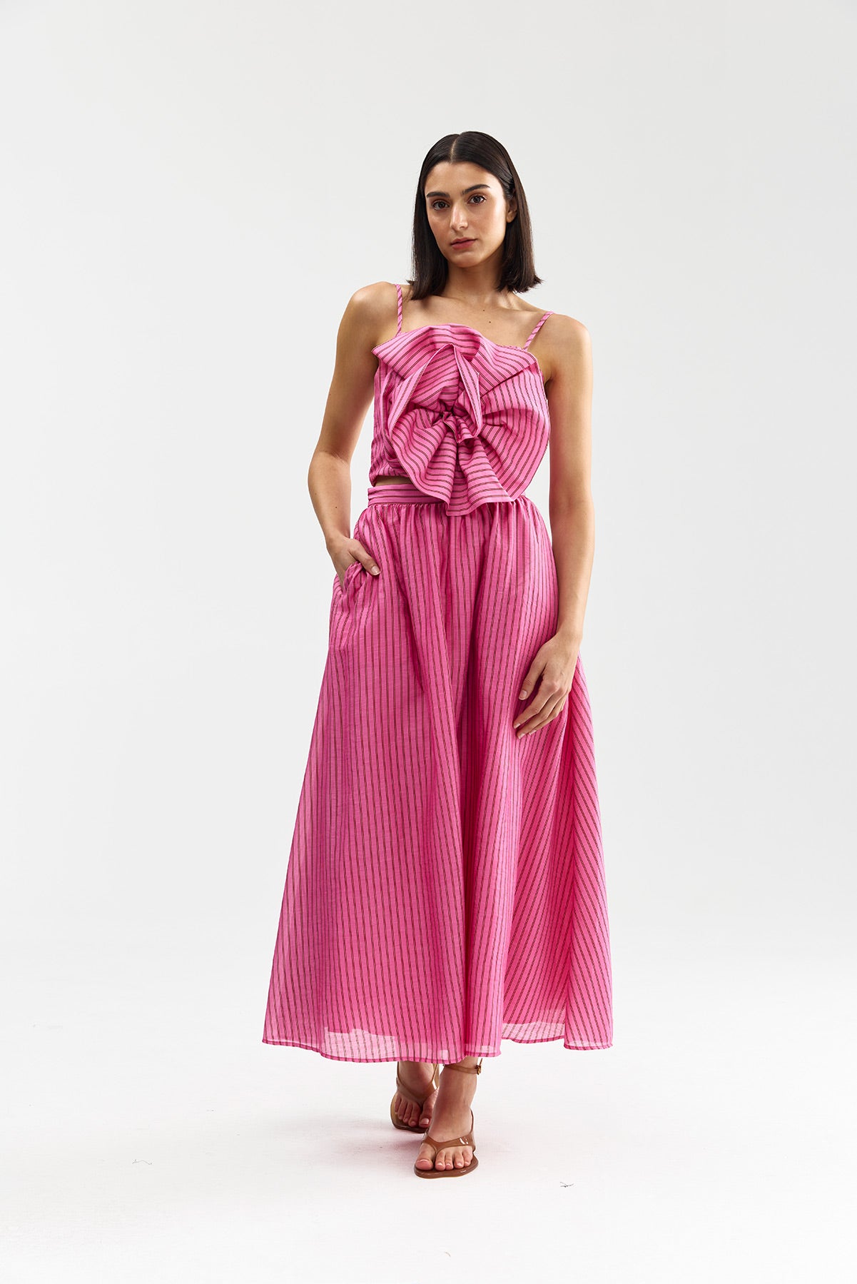 CALLA TOP POPPY BARK STRIPE