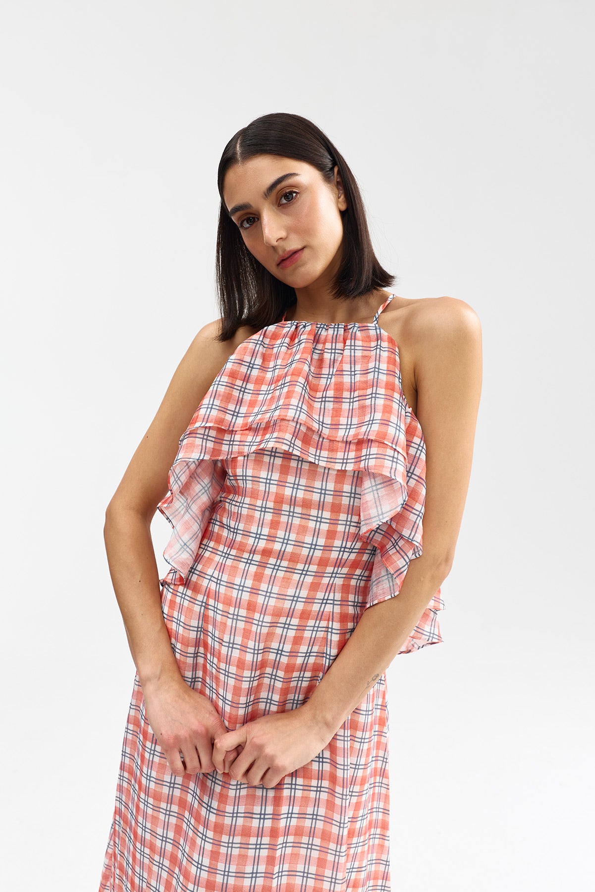 ROMANE GOWN PAPAYA PLAID
