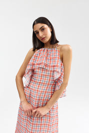 ROMANE GOWN PAPAYA PLAID