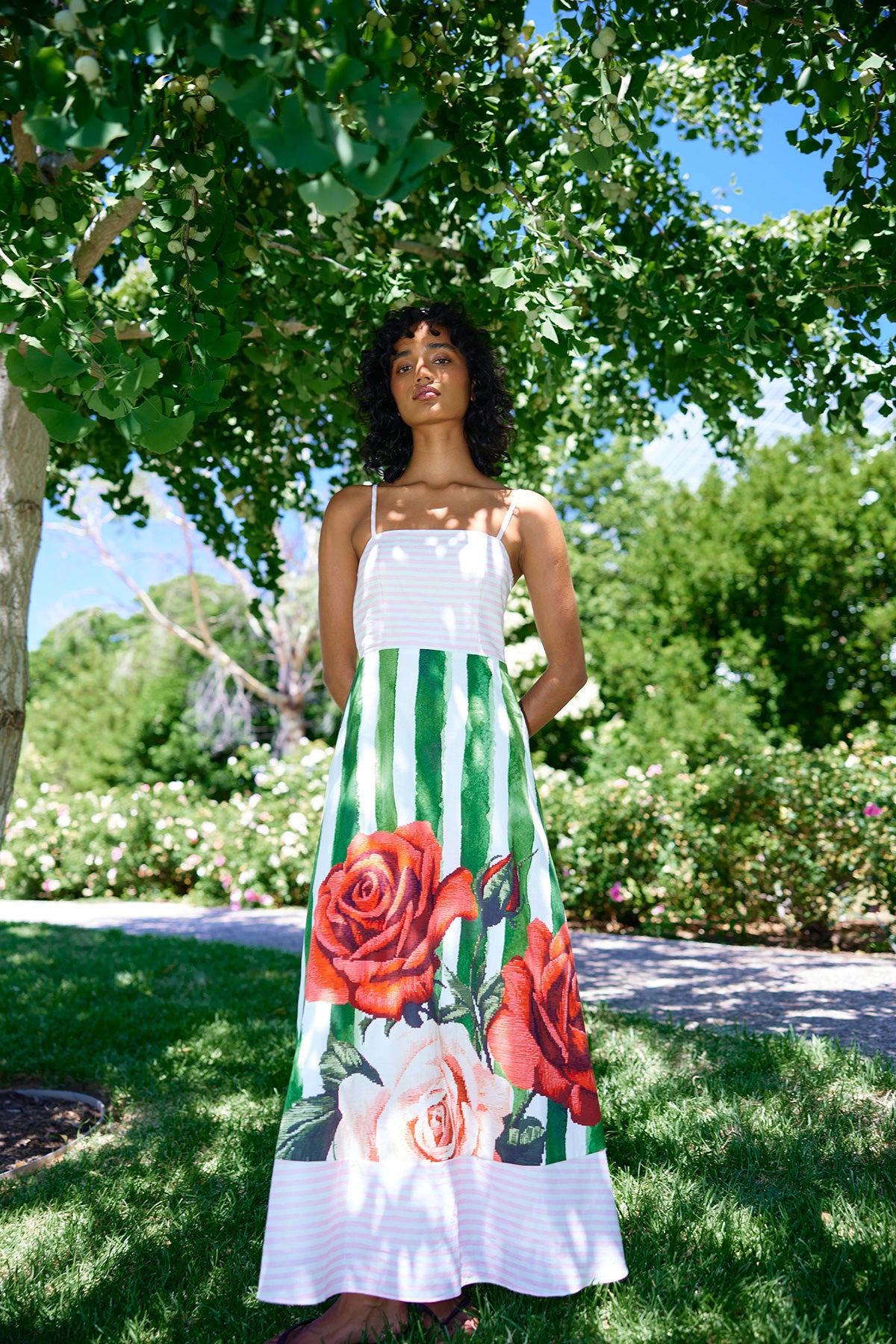 MOLLY DRESS LEAF ROSE STRIPE