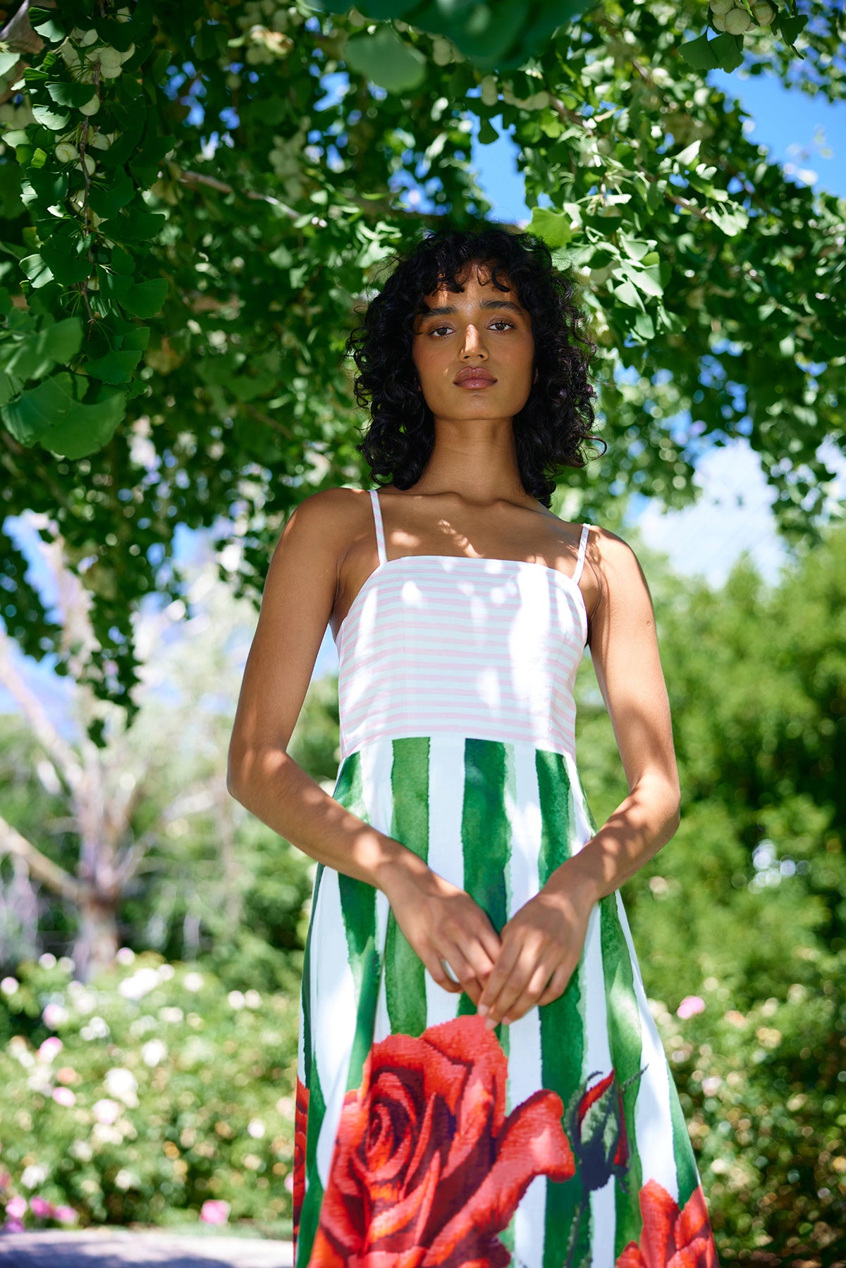MOLLY DRESS LEAF ROSE STRIPE