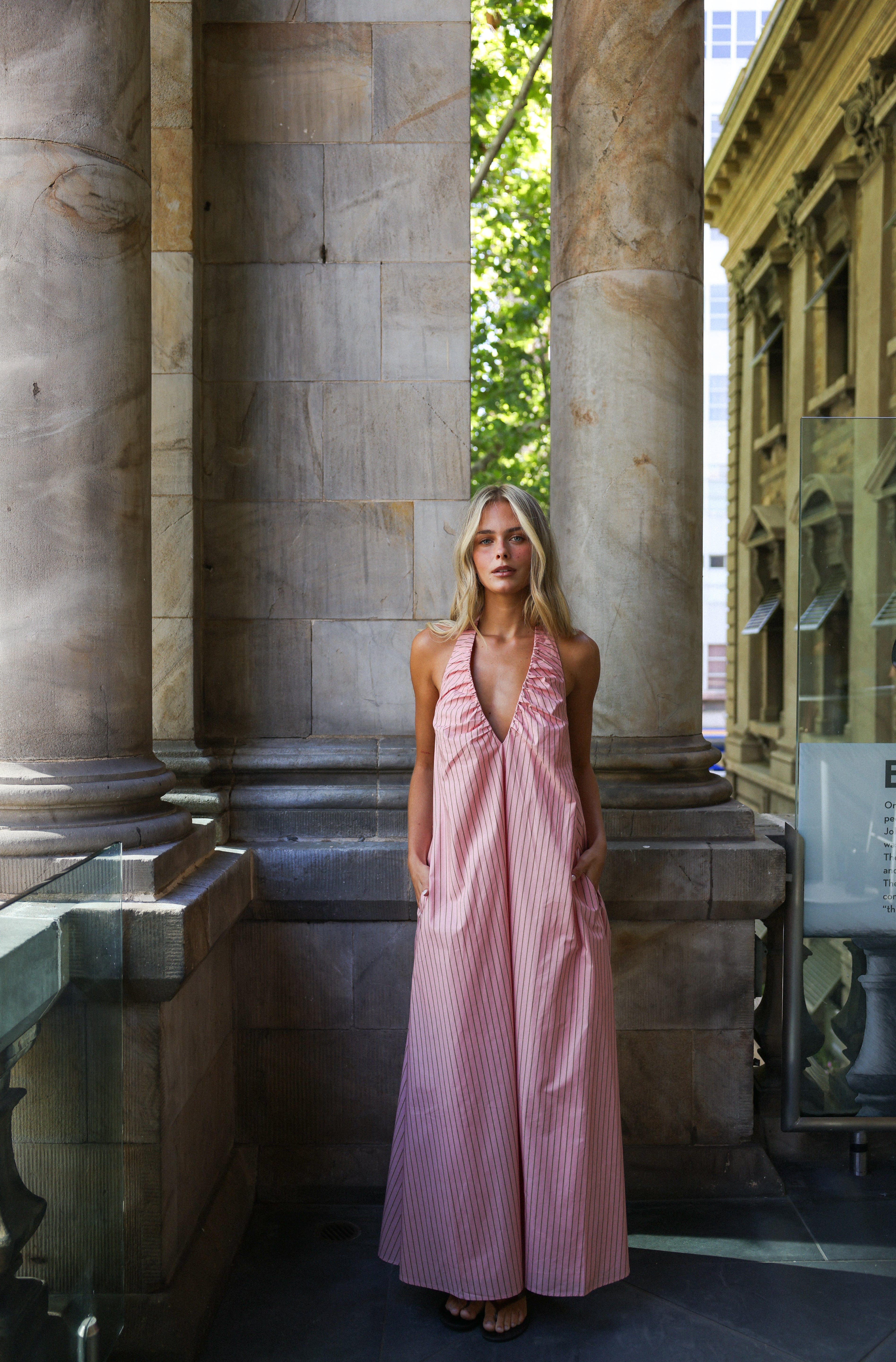 FAYE DRESS TEA ROSE STRIPE