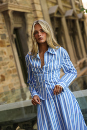 SAMMI SHIRT PERIWINKLE ANTIQUE STRIPE