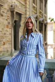 CALLA SKIRT PERIWINKLE ANTIQUE STRIPE