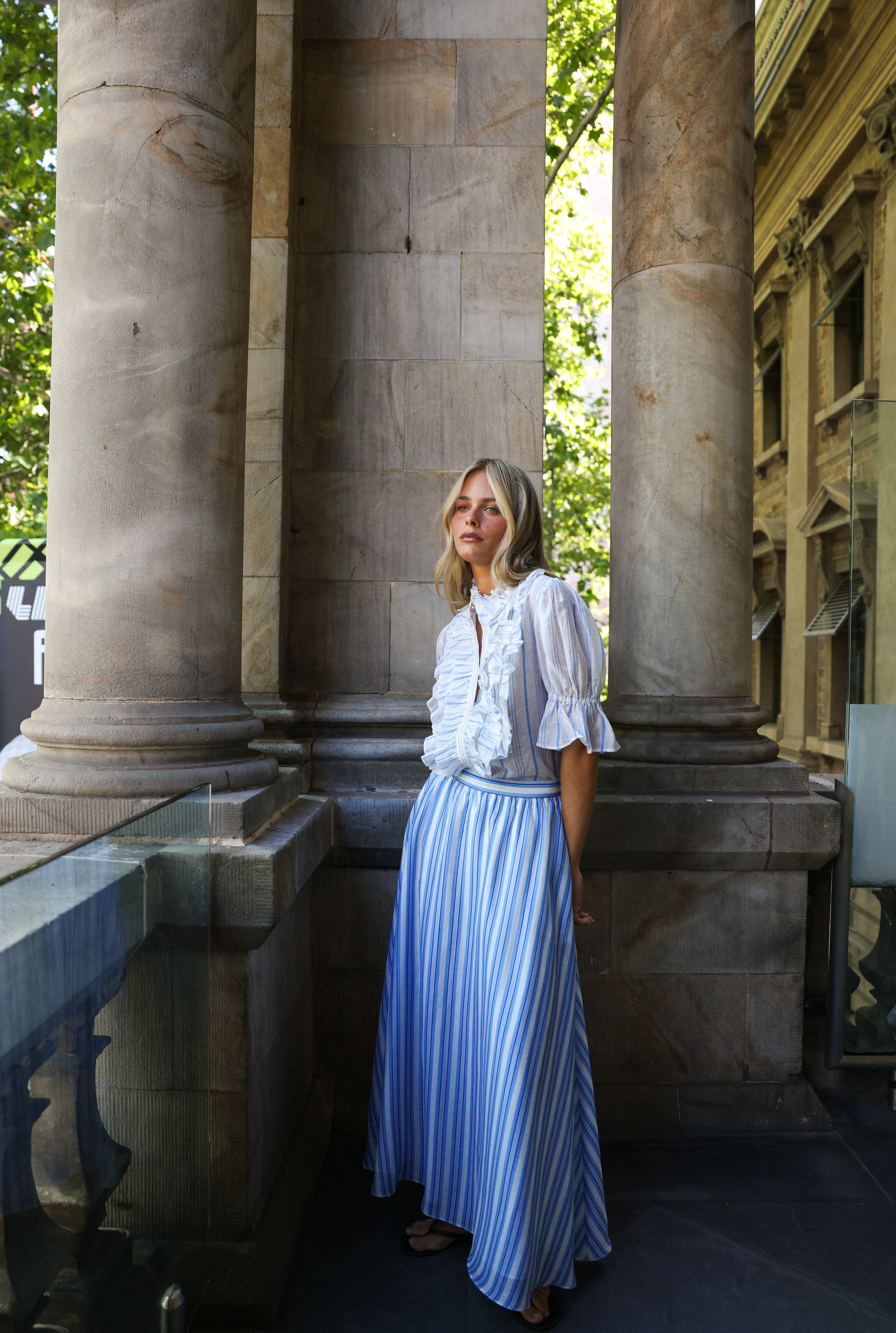 CALLA SKIRT PERIWINKLE ANTIQUE STRIPE