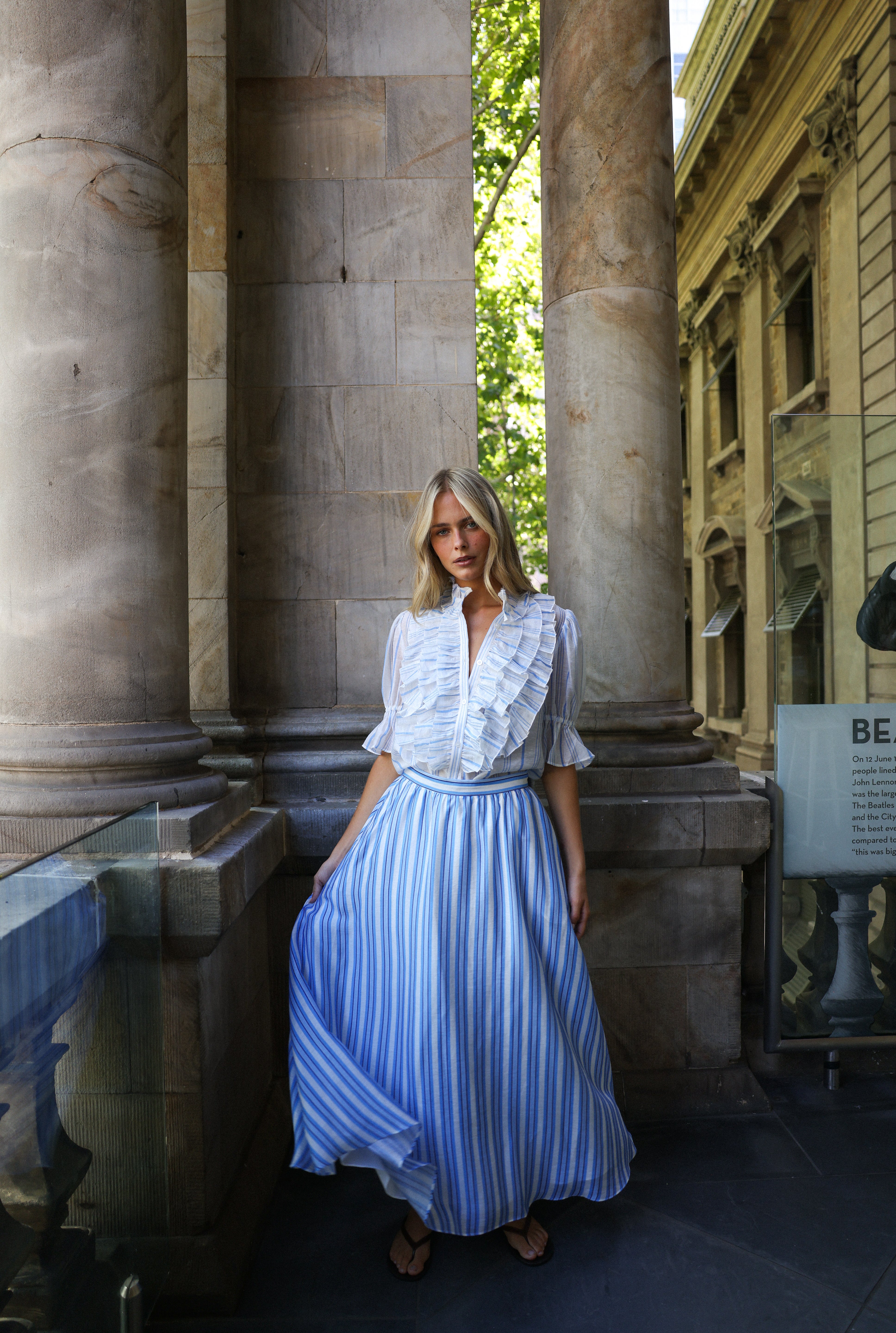 CALLA SKIRT PERIWINKLE ANTIQUE STRIPE