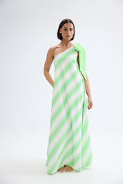 MILA DRESS IN FERN LAPIS STRIPE
