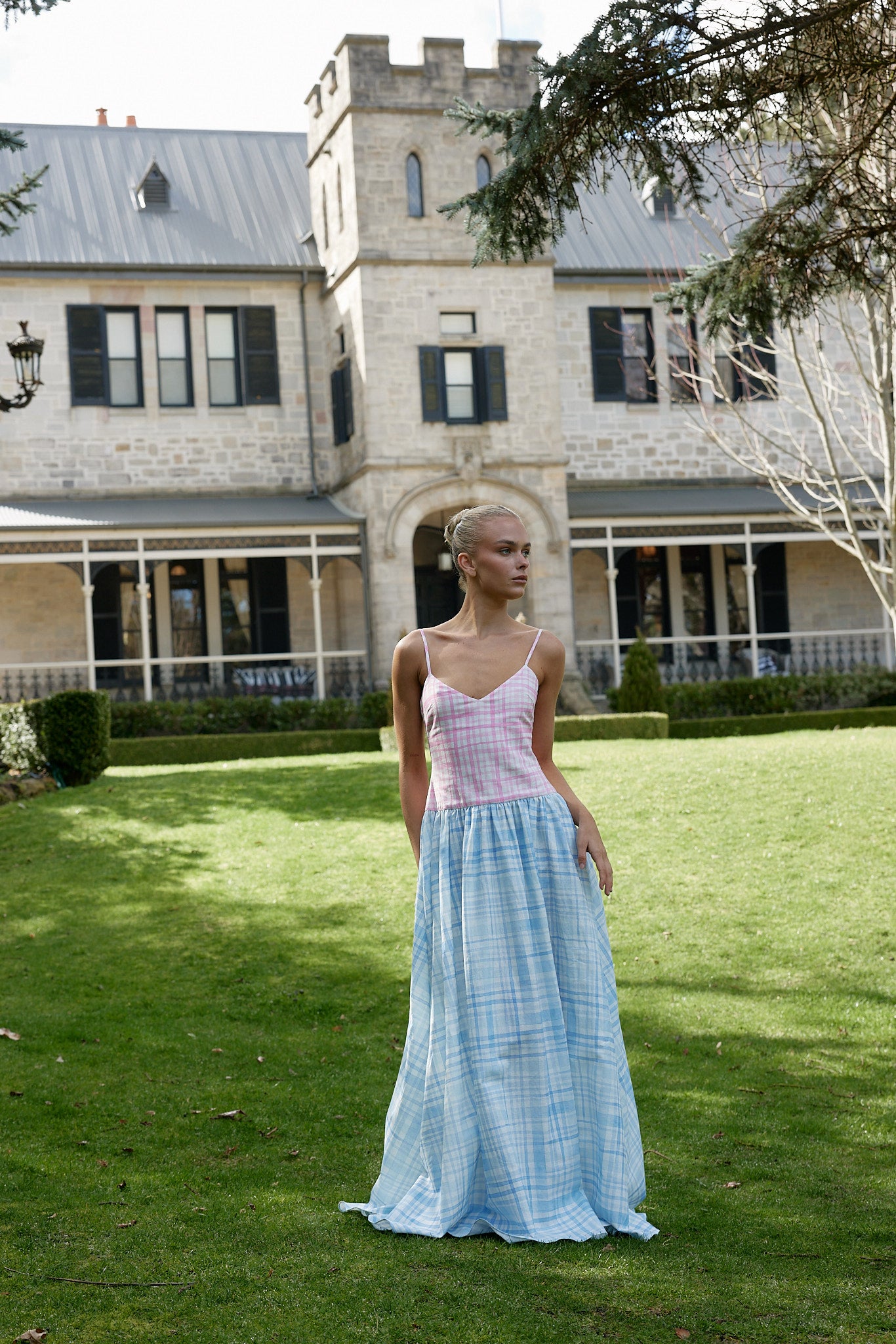 【未使用】ジェーンマープル　Cotton lawn Agatha dress AGATHA DRESS POWDER/BABY CHECK – Aston Studio