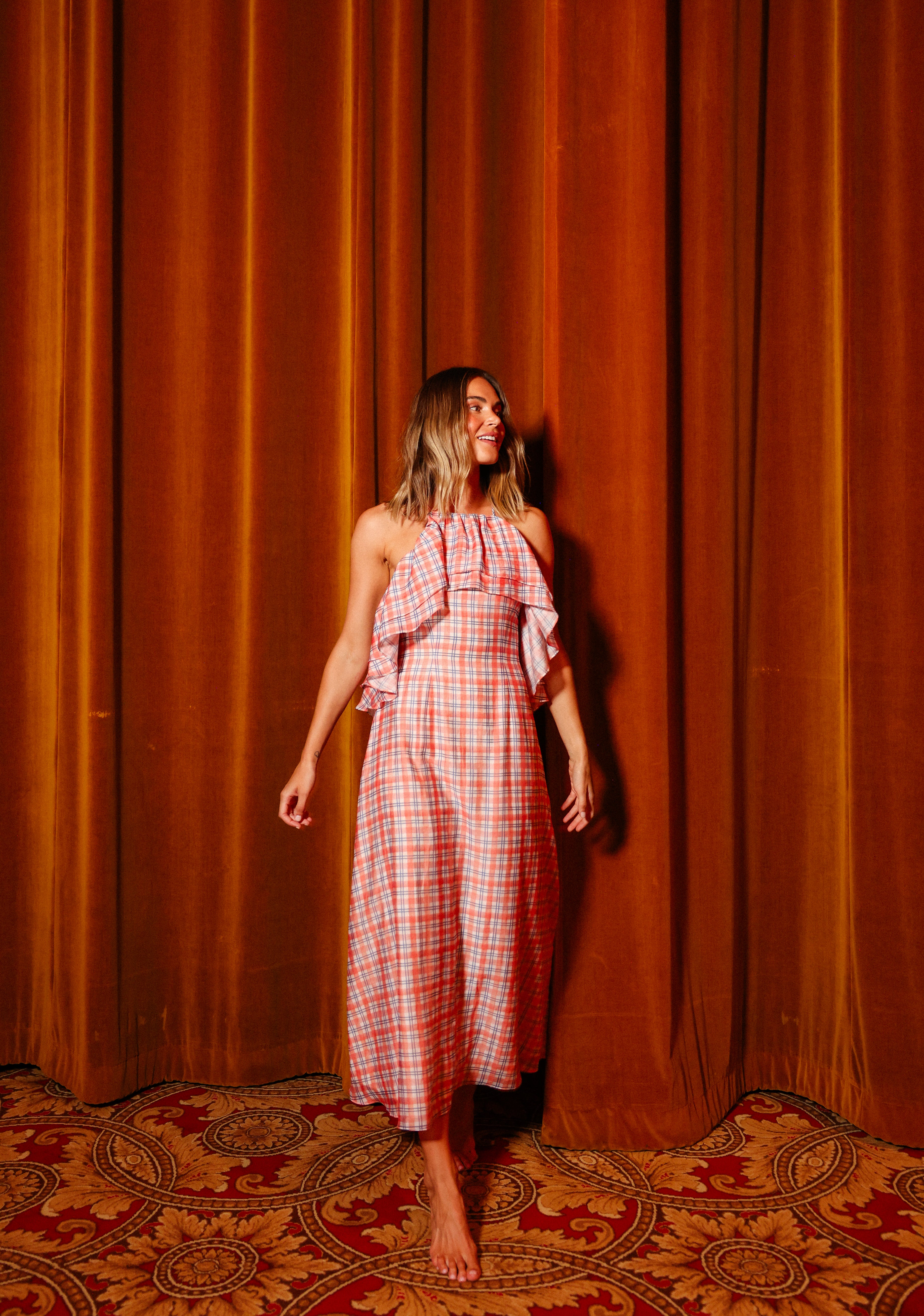 ROMANE GOWN PAPAYA PLAID