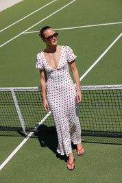 FLORENCE DRESS RUBY ANTIQUE DOT