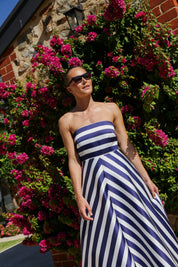 AUDREY GOWN ROYAL STRIPE